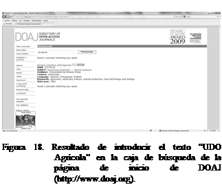 Cuadro de texto:  

Figura 18. Resultado de introducir el texto UDO Agrcola en la caja de bsqueda de la pgina de inicio de DOAJ (http://www.doaj.org).
