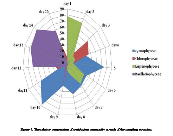 Cuadro de texto:  


Figure 4. The relative composition of periphyton community at each of the sampling occasion.
